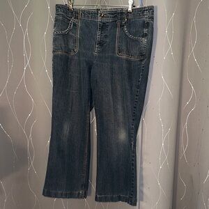 👙French Cuff Women’s 14 Dark Blue Wide Leg Jeans